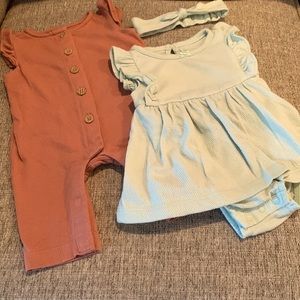 Newborn baby girl one-piece outfits - set of two.